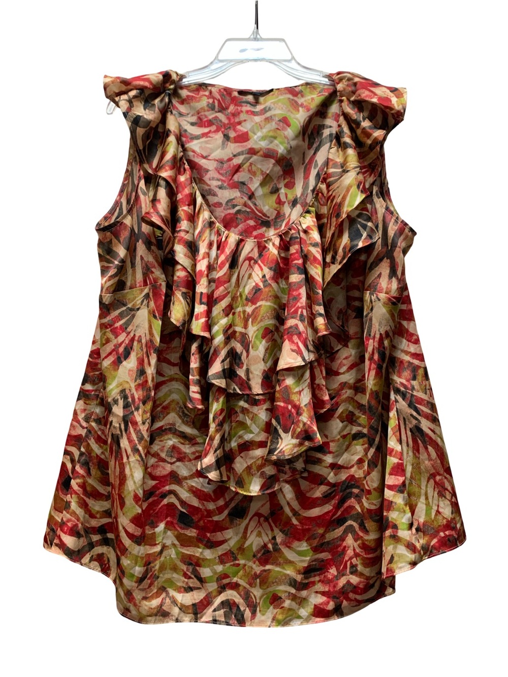 Anne Klein Multicolor Ruffled Sleeveless Blouse - Red, Green, Tan, Black